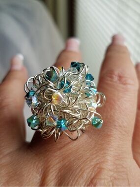 Swarovski Elements Handmade Aurora Borealis Contemporary Statement Ring NEW